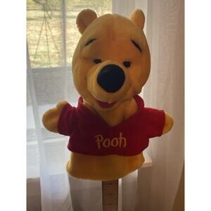 Mattel Winnie the Pooh Hand Puppet 9.5” Inches Vintage Yellow Red Shirt Plush